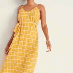 Plaid Tie Belt Cami Midi